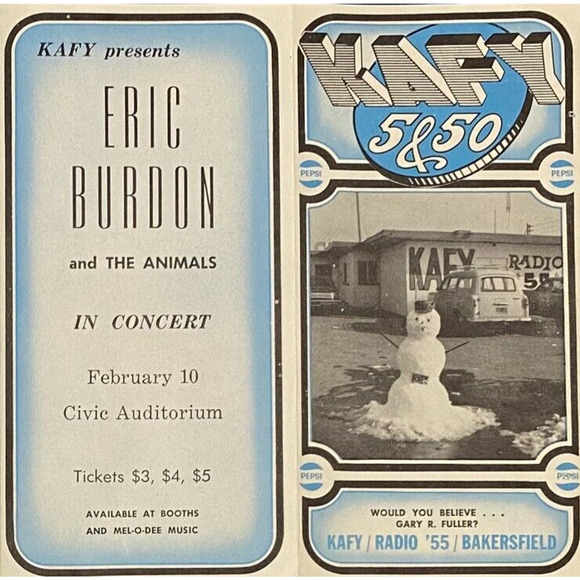 VTG Radio KAFY Music Survey Bakersfield CA Eric Burdon & The Animals Concert - Picture 1 of 3